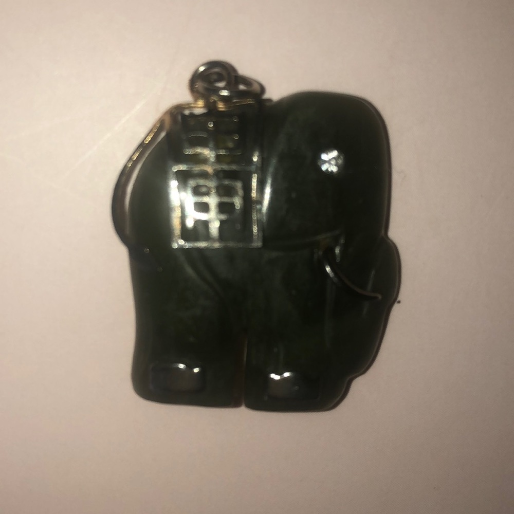 Jade Elephant Gold Trim Lucky Trunk Up Pendant